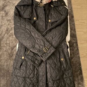 Authentic Burberry Finsbridge Quilted Hooded Coat, Long - Black